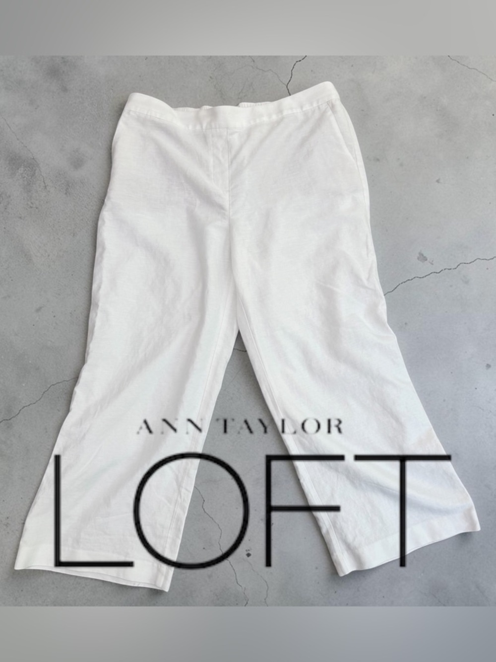 Ann Taylor Loft 🤍 white linen blend wide leg pants elastic waist size large